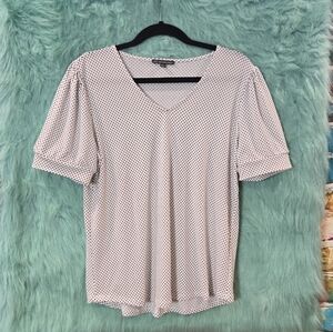 Adrianna Papell White And Black Polka Dot Short Sleeve Blouse Size M